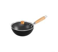 Cast Iron Wok Stir Fry Pan with Glass Lid Non Rusting & Induction Safe for Cooking Deep Fry Steam Braise Works on All Stovetops (20CM)