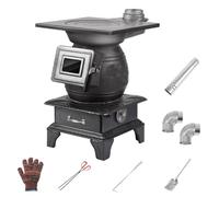 Cast Iron Wood Burning Stove With Fast Heating & Multi-Fuel Support, Indoor Pellet Stoves For Home Heating, Cooking & Boiling, Removable Ashs Drawer(2m chimney)