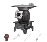 Cast Iron Wood Burning Stove With Fast Heating & Multi-Fuel Support, Indoor Pellet Stoves For Home Heating, Cooking & Boiling, Removable Ashs Drawer(No chimney)