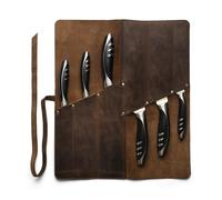 Cast Leather Co., Bourbon Brown Full Grain Leather Rectangular Knife Roll, 6 Slots, Portable Organizer Case, Cooking Accessory, Handmade
