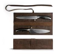Cast Leather Co., Double Knife Roll Handmade from Full Grain Leather - Bourbon Brown