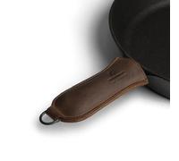 Cast Leather Co., Hot Handle Panhandle with Half Ring, Potholder, Cookware Slides On/Off Easily onto Metal Skillet Grips, Full Grain Leather, Handmade, Bourbon Brown