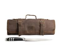 Cast Leather Co., Knife Roll with 8 Pockets, Portable Knife Organizer, Cooking Accessories, Travel Bag, Waxed Canvas, Handmade, Honey Bourbon