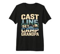 Cast Line Set Camp Grandpa Camping Fishing Premium T-Shirt