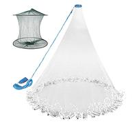 Cast Net for Fishing with Shrimp Cage, American Freshwater Saltwater 3/4/5/6/7/8Ft Radius Casting Net Bait Trap Fish, Heavy Duty Zinc Sinker, 3/8 Inch Mesh Size