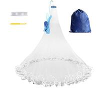 Cast Net with Utility Storage Bag ，American Saltwater Fishing Cast Net for Bait Trap Fish 4/5/6/7/8/9ft Radius Casting Nets with Heavy Duty Real Zinc Sinker Weights, 3/8inch Mesh Size (8ft Radius)