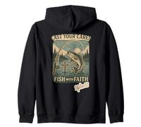 Cast Your Cares, Fish with Faith, 1 Peter 5:7 Zip Hoodie