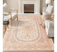 Castage 5x7 Area Rugs Washable,Pink Rug for Living Room Bedroom Kitchen,Large Boho Vintage Bohemian Distressed Farmhouse Carpet Non Slip,Blush Floral