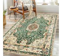 Castage Green Rug 3'x5',Washable Area Rugs for Bedroom Living Room Kitchen Entryway Bedside,Small Boho Vintage Bohemian Distressed Oriental Non Slip Carpet,Retro Sage Floral