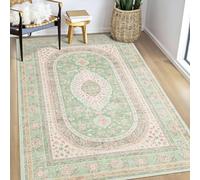 Castage Green Rug 3x5,Washable Area Rugs for Bedroom Living Room Kitchen Entryway,Small Boho Vintage Bohemian Distressed Oriental Non Slip Carpet,Sage Blush Floral