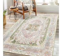 Castage Pink Rug 3x5,Washable Area Rugs for Bedroom Living Room Kitchen Entryway,Small Boho Vintage Bohemian Distressed Non Slip Carpet,Blush Green