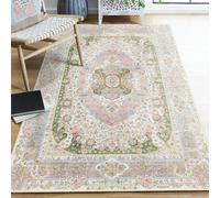 Castage Pink Rug 4'x6.5',Washable Area Rugs for Bedroom Living Room Kitchen Entryway,Small Boho Vintage Bohemian Distressed Non Slip Carpet,Blush Green