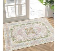 Castage Small Rugs 2x3,Pink Rug for Entryway Bathroom Bedroom Kitchen Entrance Doormat,Boho Vintage Bohemian Distressed Washable Accent Floor Throw Carpet Non Slip,Blush Green