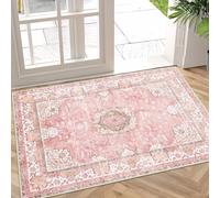 Castage Small Rugs 2'x3',Pink Rug for Entryway Bathroom Kitchen Entrance Doormat,Boho Vintage Bohemian Distressed Washable Accent Indoor Mat Floor Throw Carpet Non Slip,Blush Floral Flowers