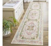Castage Washable Runner Rug 2x8,Pink Rug Runners Non Slip,Long Boho Rugs for Hallways Kitchen Bedroom Entryway Living Room Bathroom,Vintage Bohemian Distressed Floor Carpet,Blush Green