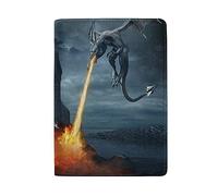 Castale Flying Dragons With Fire Out Of Mouth Genuine Leather Travel Passport Covers, Microfiber Travel Cards Wallet Holder Case Protector for Women and Men