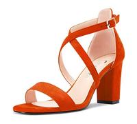 Castamere Women Chunky Block High Heel Peep Open Toe Sandals Cross-Strap Buckle Wedding Sexy Dress Shoes Orange 5 UK