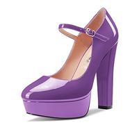 Castamere Women Chunky Block High Platform Heel Round Toe Ankle Strap Mary Jane Buckle Wedding Dress Shoes Purple A 6 UK