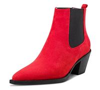 Castamere Women Chunky Block Low Kitten Heel Close Pointed Toe Ankle Boots Short Bootie Slip-on Office Dress 6.5 CM Heels Boots Red B 6 UK