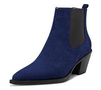 Castamere Women Chunky Block Low Kitten Heel Close Pointed Toe Ankle Boots Short Bootie Slip-on Office Dress 6.5 CM Heels Boots Navy Blue 7 UK