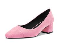 Castamere Women Chunky Block Mid Heel Cap Toe Slip-on Pumps Court Shoe Basic Classic Dress 5 CM Heels Pink A 5 UK