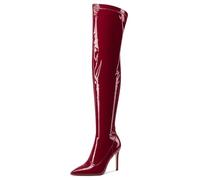 Castamere Womens Stiletto High Heel Pointed Toe Over Above The Knee Boots Zipper Party Sexy Boots 10 CM Heels Burgundy Red 9.5 UK