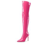 Castamere Womens Stiletto High Heel Pointed Toe Over Above The Knee Boots Zipper Party Sexy Boots 10 CM Heels Magenta 5 UK