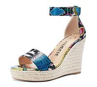 Castamere Women's Wedge High Heels Platform Pumps Ankle-Strap Sandals Blue Snake Shoes UK4.5