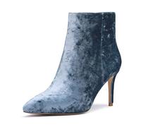 Castamere Womens Zippers Ankle Boots Stilettos Booties 3.15IN Mid Heel Blue Velvet Shoes UK 5
