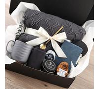 CASTATEO Thoughtful Comfort Care Package for Men & Women - Grey & Navy Gift Box with Knitted Blanket, Ceramic Mug & Positive Potato - Versatile Thinking of You or Birthday Gift