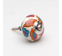 Castelion® Orange and Blue Leaf Ceramic Cabinet Knob | Hardware for Cupboards, Cabinets, Furniture and Doors | Fixing Screw Included | Decorative Home Decor | 40mm x 30mm