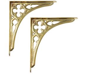 Castelion® Pair of Solid Brass Victorian Gothic Shelf Brackets (8" / 20cm)
