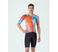 Castelli Free San Remo 3 Rosso Corsa Short Sleeve Trisuit Orange Blue - XL