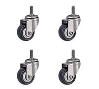 Caster Capable Of Braking Rotation, 4 Pieces of 2 Inch Stainless Steel Screw Swivel Castors, Heavy Duty Industrial Castor with Brakes, Silent(Withoutbrake,Screw diameter 12mm)