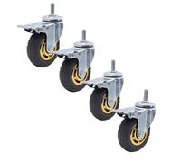 Caster Wheels 3/4/5 Inch with Brake M12 x 30 mm Industrial Rubber Rollers for Trolley and Utility Carts 4 Inch Brake Casters