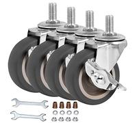 Caster Wheels, 3 Inch Stem Casters Set of 4, Heavy Duty Swivel Wheel with Brake, Metric Size M10-25 (Screw Diameter 10mm, Screw Length 25mm) Casters for Workbench Trolley, Furniture Dolly