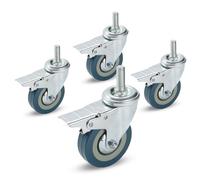 Caster wheels, 4X Heavy Duty Casters Replacement, Threaded Swivel, Smooth with Brake, for Cart, Workbench(Brake,65MM/M12)