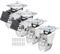 Caster wheels, 50mm Swivel Castors Wheels, 4X PU Transparent, Trolley Heavy Duty Caster for Furniture Equipment Appliances Carts Chairs Coffee Tables Flower Pots(2 Braked+2 Swivel)