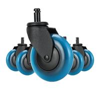 Caster Wheels, 5PCS Blue Polyurethane Office Chair Caster Wheels,3inches Swivel Rubber Soft Furniture Wheels Safe Rollers for Furniture