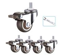 Caster wheels,furniture castors, Wheels 2in Office Chair Swivel 360° Rotation Stem Castor Wheels,Rubber Furniture Caster, Cot Castor,Swivel Chair Caster,with Brake,Smoothly & Mute,5pcs(Threaded Rod)
