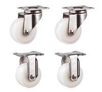 Caster wheels,furniture castors, Wheels 4 White PA Nylon Furniture Casters,Swivel Plate Castor Wheel,with 360° Top Plate & Bearing Heavy Duty,105kg Capacity,for Small Devices(Fixed+universal,1.5in)