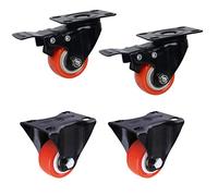 Caster wheels,furniture castors, Wheels 4X Swivel Furniture Caster Red PU Polyurethane Plate Wheel,No Noise,Wear-Resistant,Double Bearing,Capacity 120kg,for Table Flower Stand(Fixed+brake,1.5in)