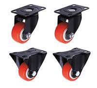 Caster wheels,furniture castors, Wheels 4X Swivel Furniture Caster Red PU Polyurethane Plate Wheel,No Noise,Wear-Resistant,Double Bearing,Capacity 120kg,for Table Flower Stand(Fixed+universal,1.5in)
