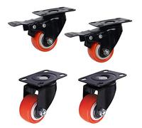 Caster wheels,furniture castors, Wheels 4X Swivel Furniture Caster Red PU Polyurethane Plate Wheel,No Noise,Wear-Resistant,Double Bearing,Capacity 120kg,for Table Flower Stand(Brake+universal,2in)