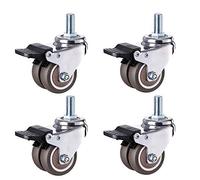 Caster Wheels,heavy duty casters, M12 Thread wheels for furniture 1.5''/50mm, twin silent rubber swivel with brake for trolley 4 pcs(Bruin,2inch M12 4brake)