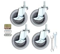 Caster Wheels, Heavy Duty Casters Threaded Stem Casters No Noise Swivel Casters Set of 4 Locking Castor Wheels for Funiture, Workbench, Carts (4 Inch, Metric Size M10-1.50×25mm)