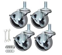 Caster Wheels, Heavy Duty Casters Threaded Stem Casters No Noise Swivel Casters Set of 4 Locking Castor Wheels for Funiture, Workbench, Carts (M12-1.75x25mm, 3 Inch)