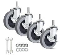 Caster Wheels, Heavy Duty Casters Threaded Stem Casters No Noise Swivel Casters Set of 4 Locking Castor Wheels for Funiture, Workbench, Carts (M12-1.75x25mm, 4 Inch)
