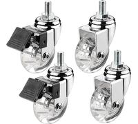 Caster wheels, Stem Castor Wheels 50mm, Threaded Rod M8*15mm, M10*15mm, 4 Moving Caster with Brake Heavy Duty Swivel for Furniture, Trolley with PU Rubber(2 Braked+2 Swivel)