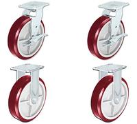 CasterHQ - Heavy Duty Polyurethane 2 Swivel Casters with Brake and 2 Rigid Fixed Casters, 8" x 2" Size (Pack of 4) - Tool Box